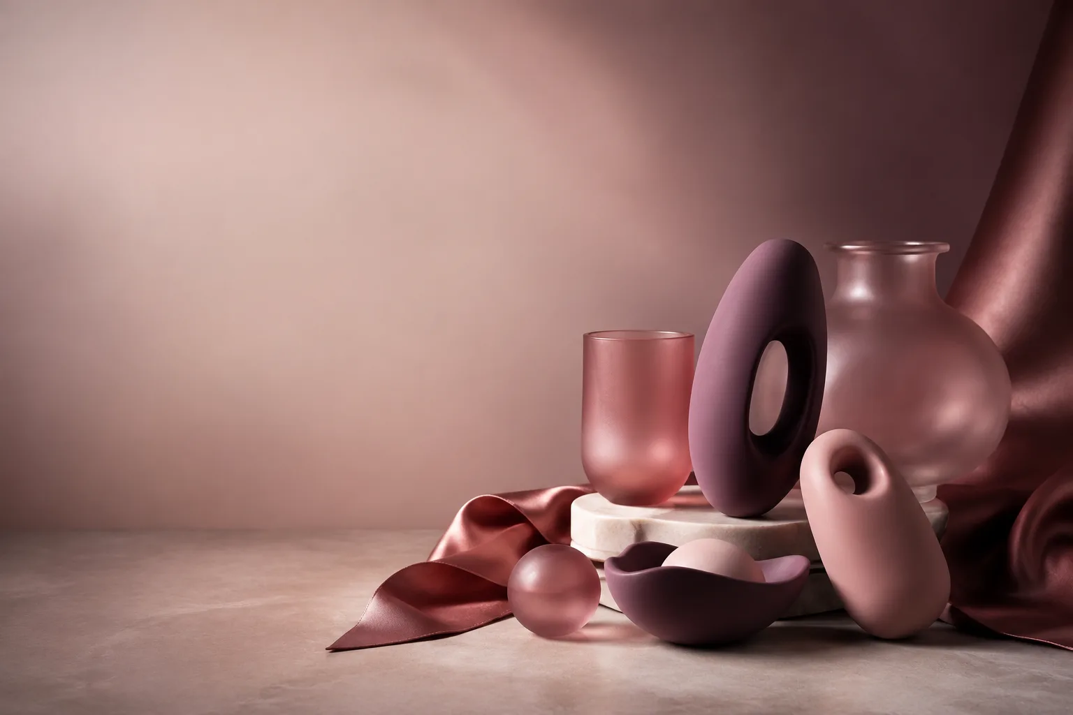 Elegant abstract wellness objects on silk